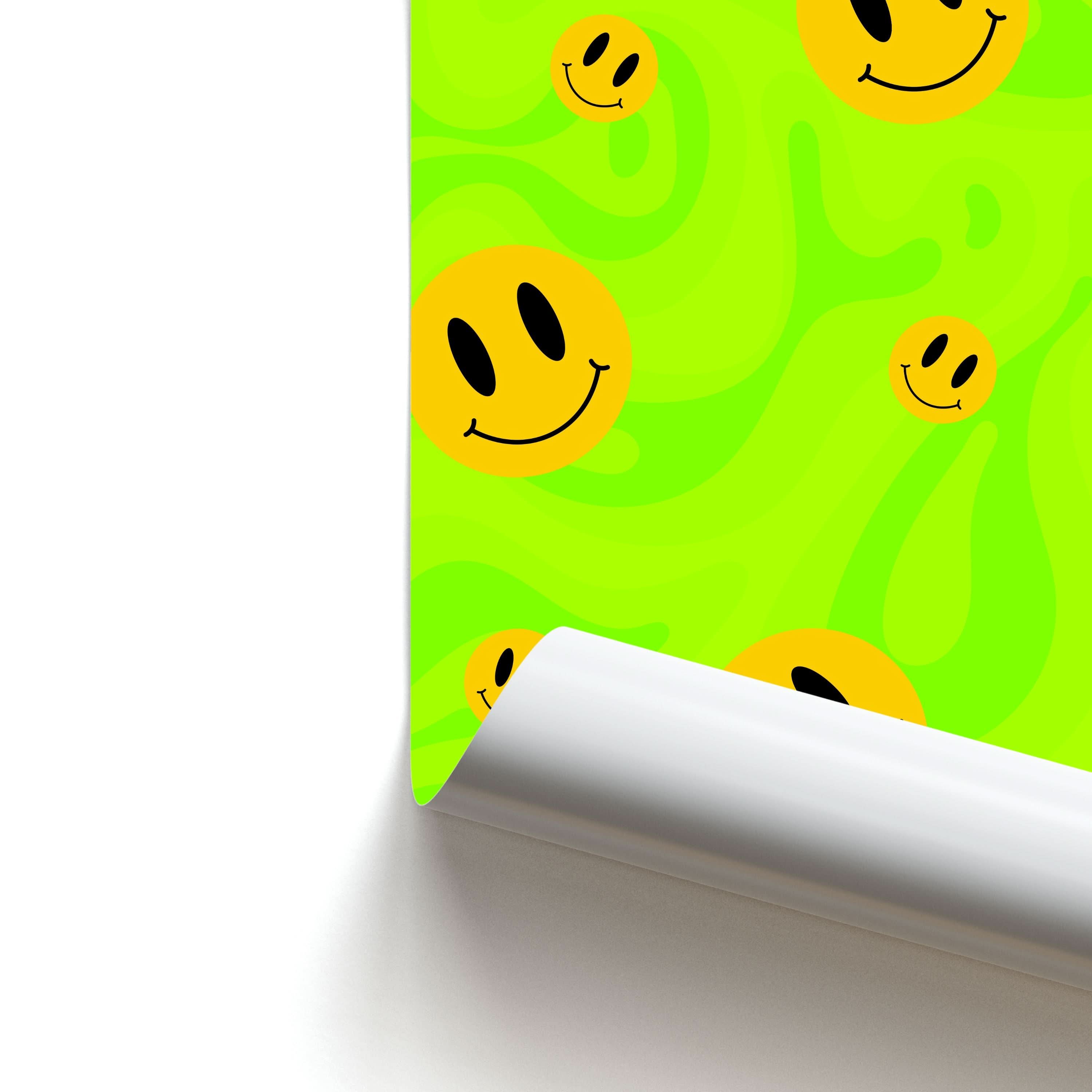 Green Wavey Smileys Pattern Poster