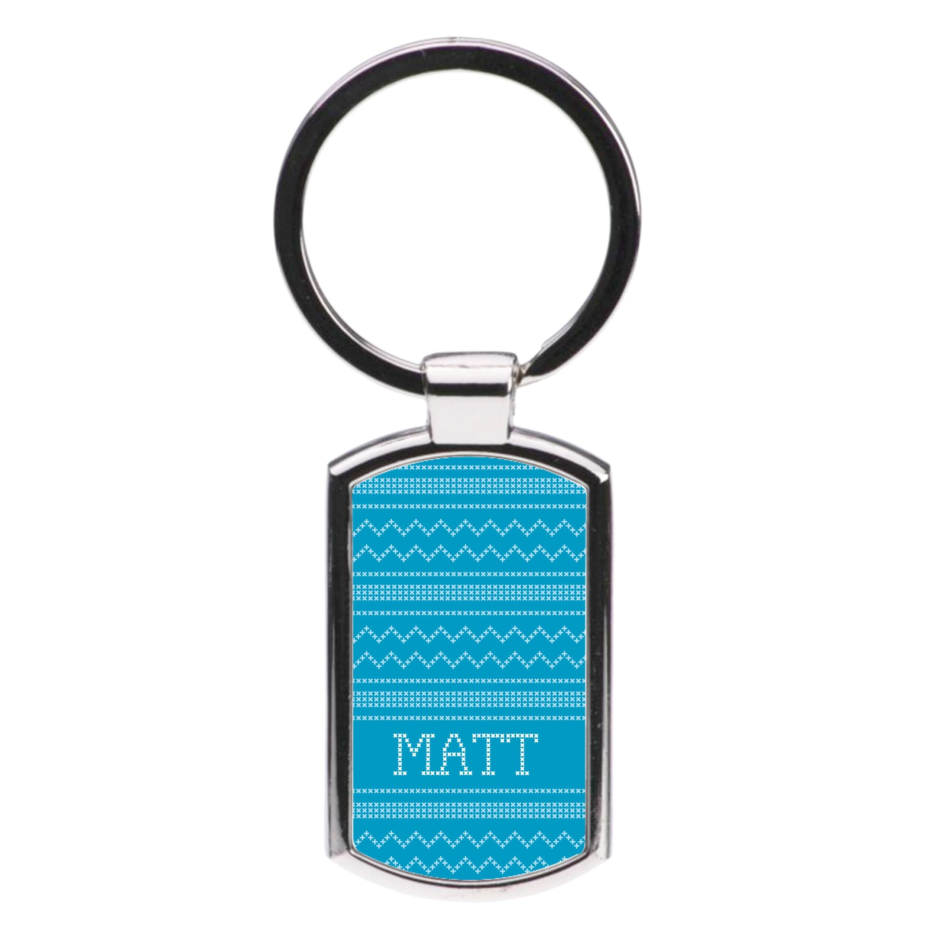 Personalised Christmas Jumper Blue Luxury Keyring