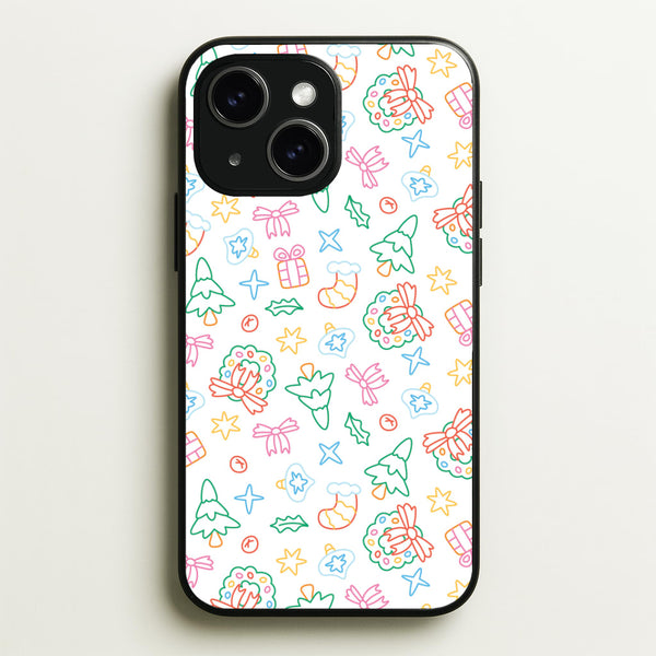 Neon Christmas Icons Pattern II iPhone 15 Case