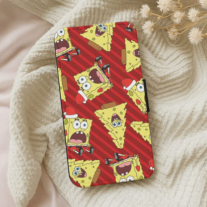 Christmas Cartoon Sponge Stripes Pattern Leather Phone Case