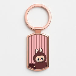 Stripey Cute Brown Monster Rose Gold Keyring