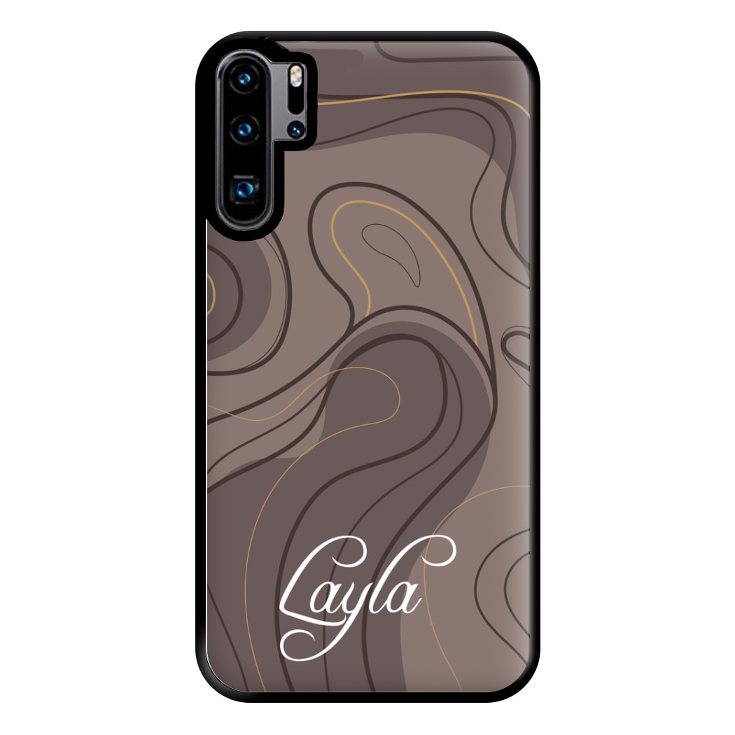 Brown Marble Waves Personalised Name Huawei P30 Pro Case