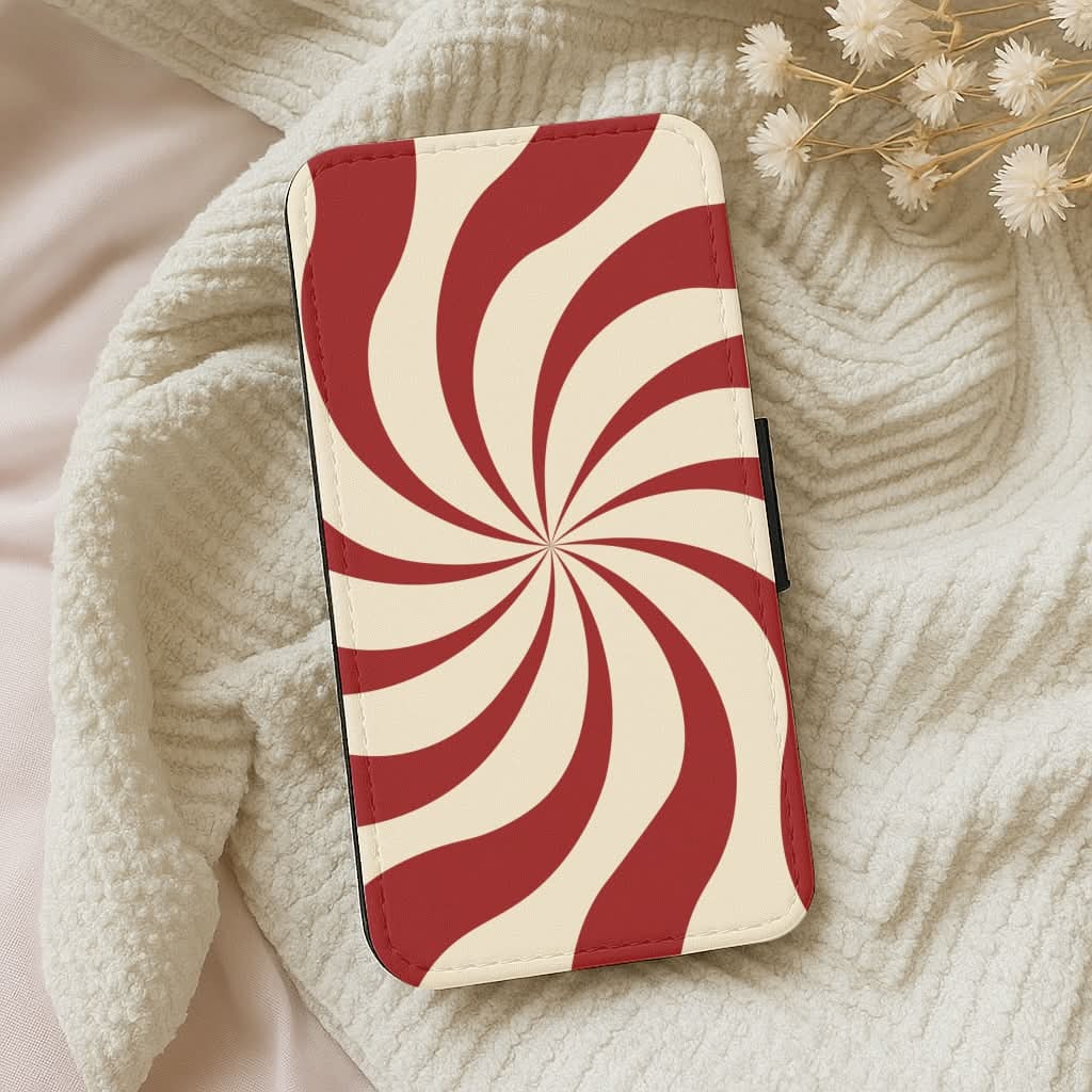 Peppermint Swirl Pattern Leather Phone Case