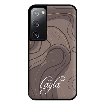 Brown Marble Waves Personalised Name Galaxy S20 Case