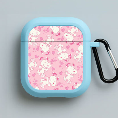 Cartoon Beagle Valentine Hearts Pattern Blue AirPods Case