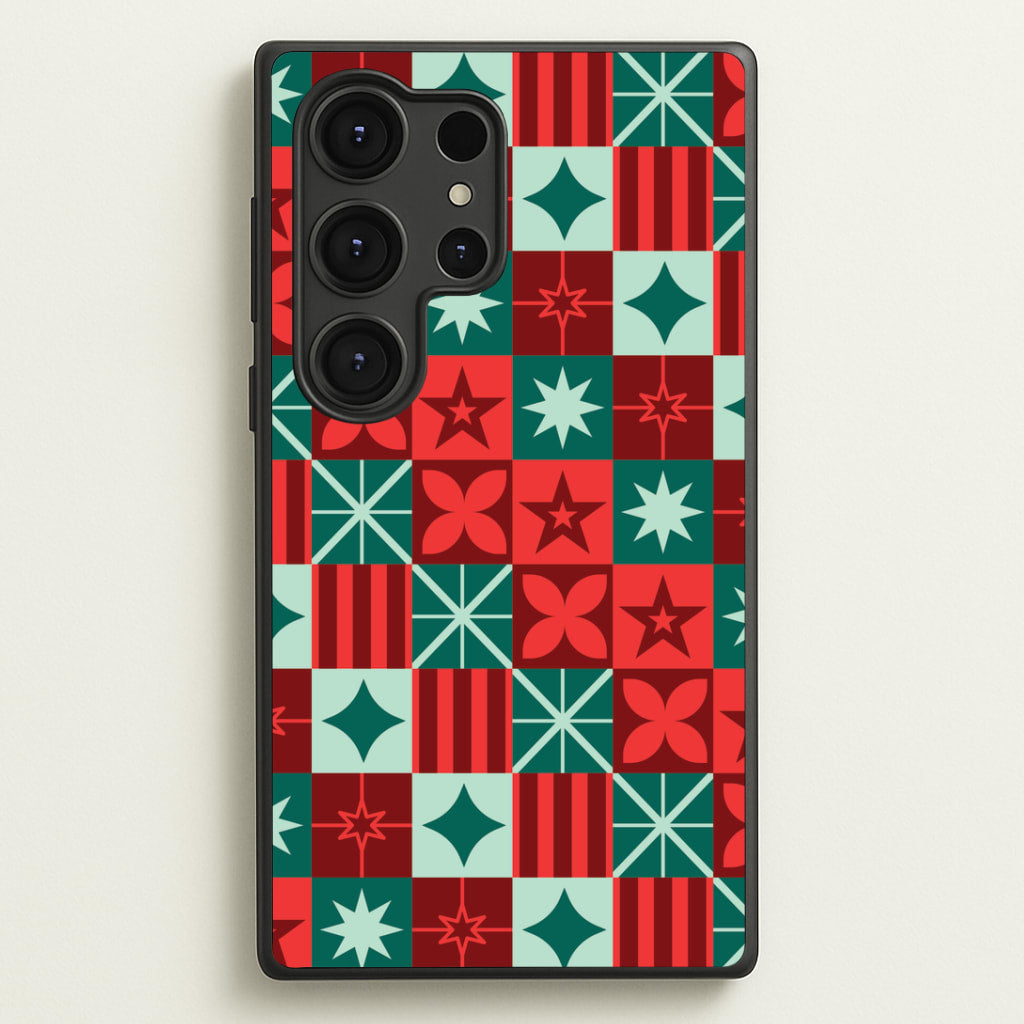 Geometric Square Christmas Pattern Galaxy S25 Ultra Case