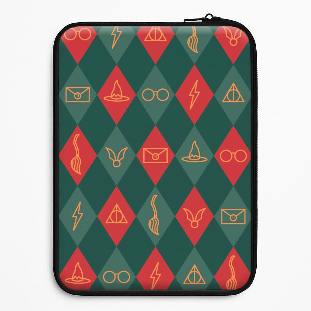 Christmas Wizard Icons Argyle Pattern Universal Laptop Sleeve