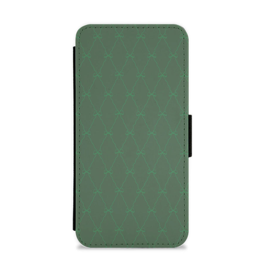 Green Bow Pattern Flip / Wallet Phone Case