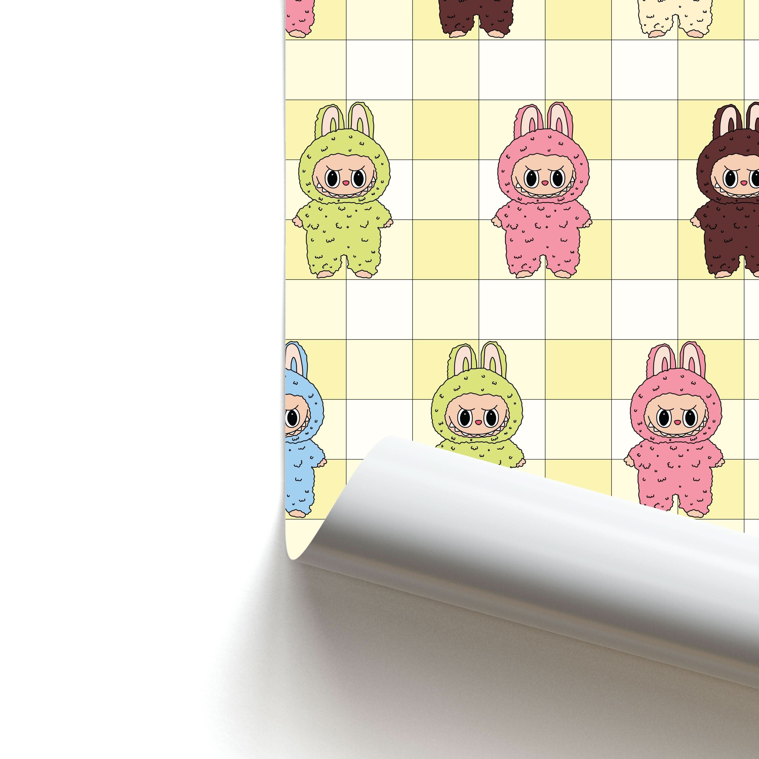 Cute Colourful Monsters Checkered Pattern Poster