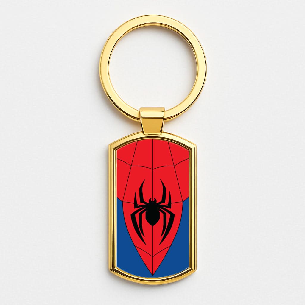 Red And Blue Spider Costume Gold Keyring