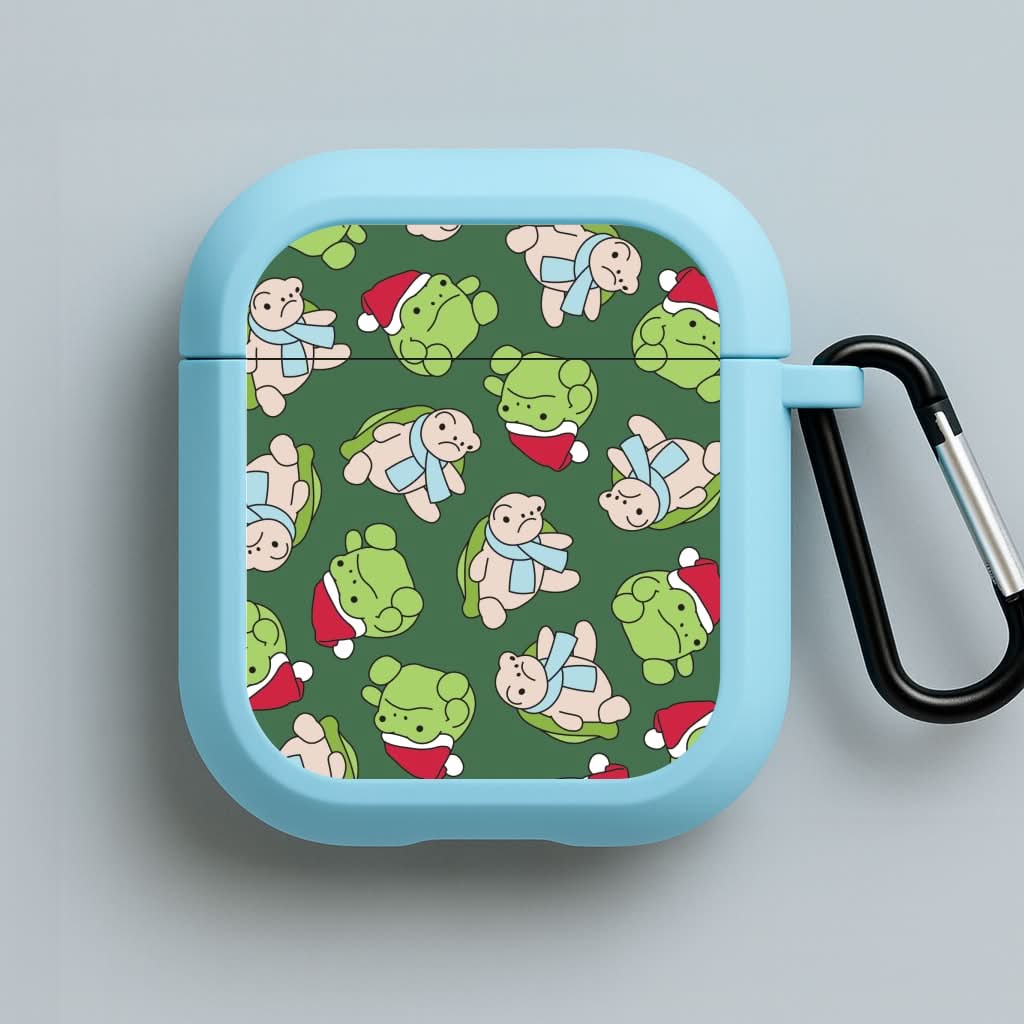 Grumpy Christmas Plushies Pattern Blue AirPods Case