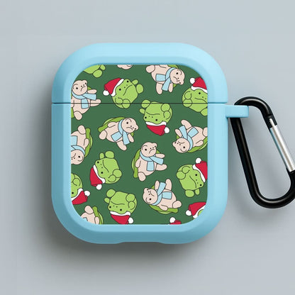Grumpy Christmas Plushies Pattern Blue AirPods Case