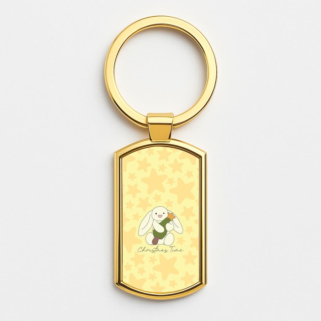 Christmas Bunny Stars Plush Gold Keyring