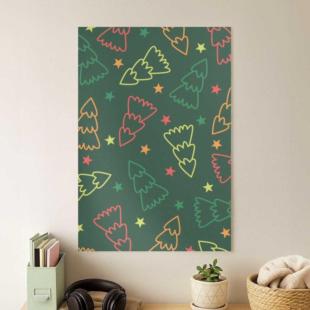 Colourful Christmas Tree Outlines Pattern Poster