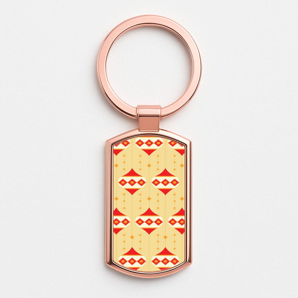 Abstract Christmas Baubles Pattern Rose Gold Keyring
