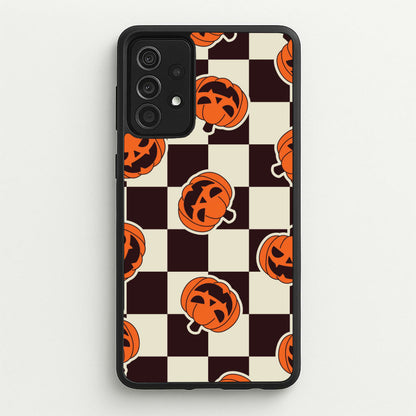 Pumpkin Stickers Checkered Pattern Galaxy A52 / A52s Case