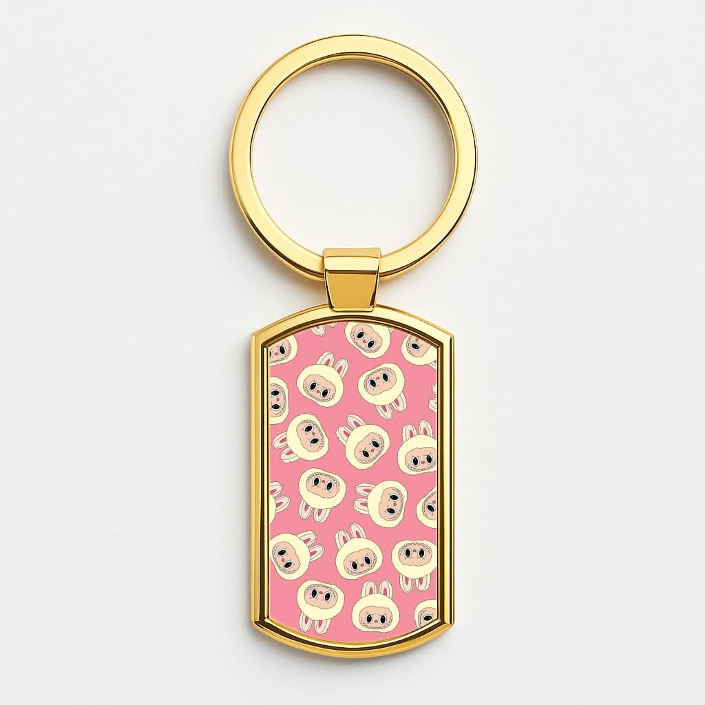 Cute Cream Monster Face Pattern Gold Keyring