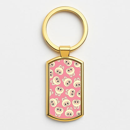 Cute Cream Monster Face Pattern Gold Keyring
