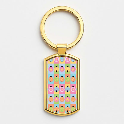 Cartoon Ladybugs Colourful Pattern Gold Keyring