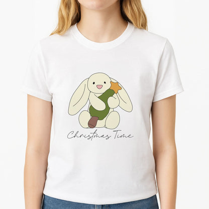 Christmas Bunny Stars Plush Womens T-Shirt