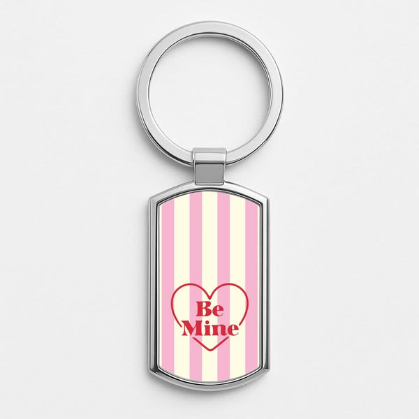 Be Mine Stripey Silver Metal Keyring