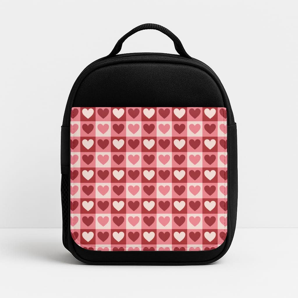 Pink Tartan Love Hearts Pattern Lunchbox
