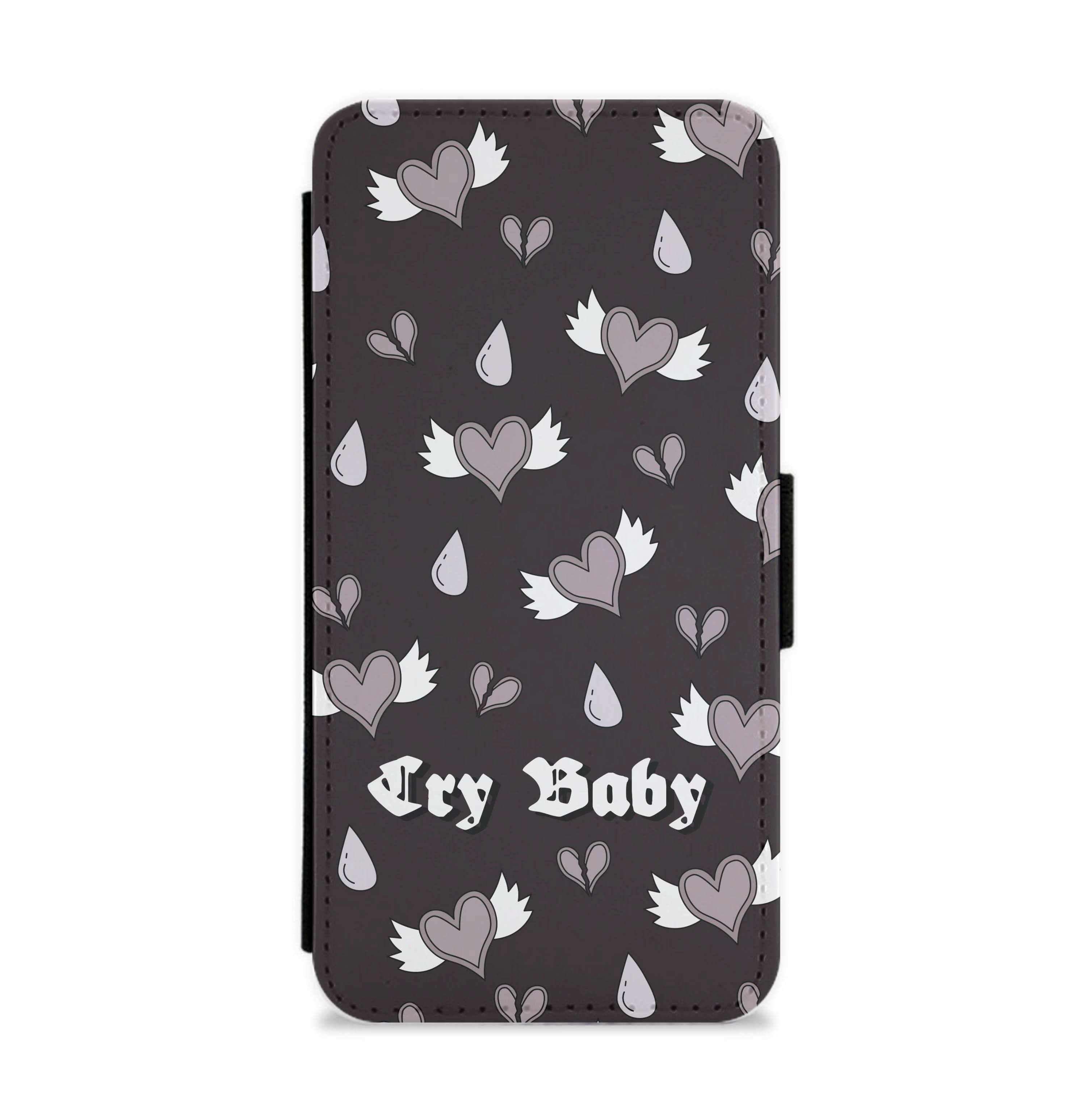 Cry Baby Monochrome Hearts Pattern Flip / Wallet Phone Case