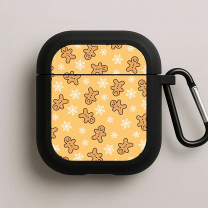 Cute Gingerbread And Snowflakes Pattern Black AirPods Case