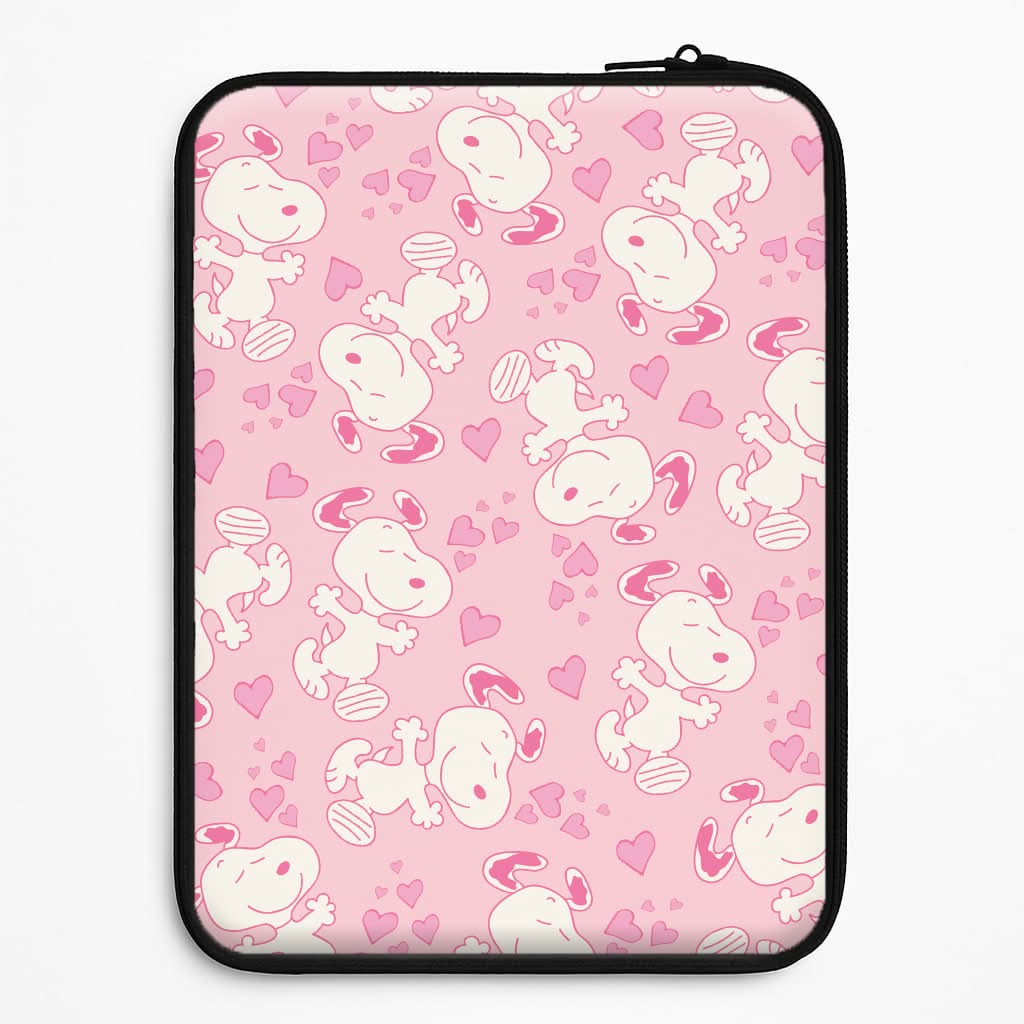 Cartoon Beagle Valentine Hearts Pattern Laptop Sleeve