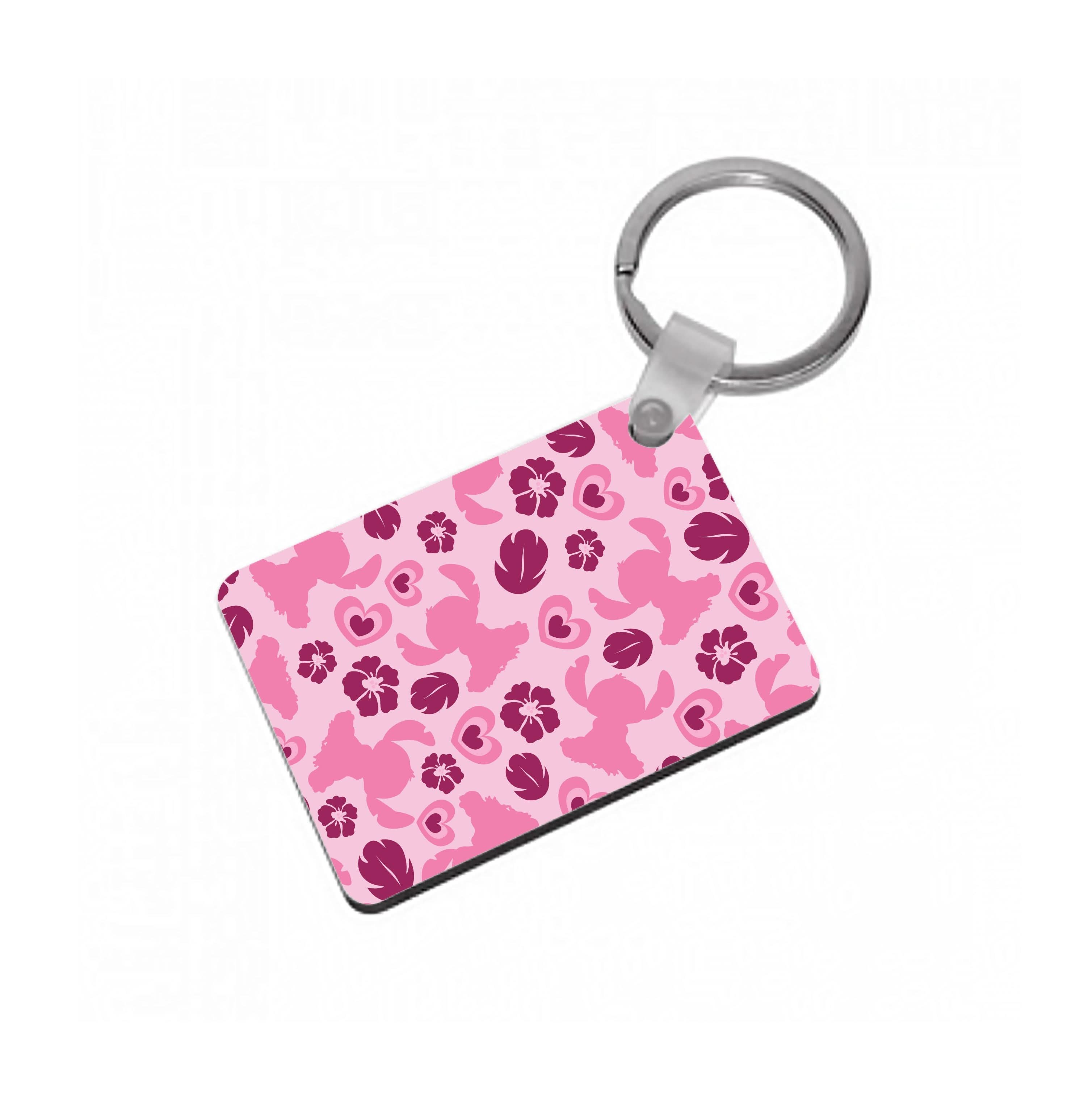 Pink Alien Silhouette Pattern Keyring