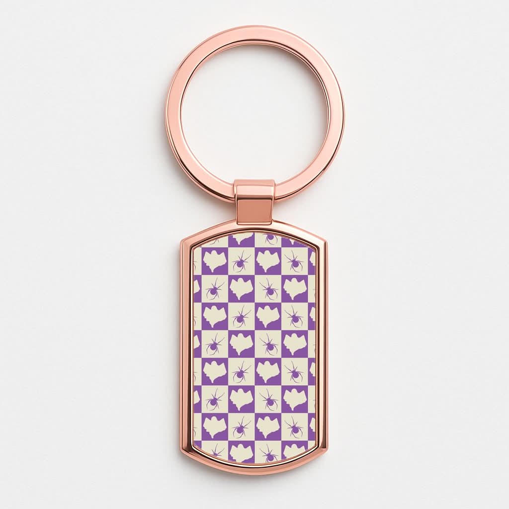 Spiders And Ghosts Checkered Pattern I Rose Gold Keyring