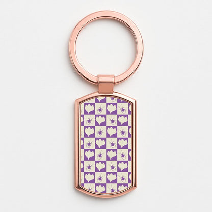 Spiders And Ghosts Checkered Pattern I Rose Gold Keyring