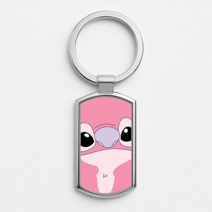 Cute Pink Alien Face Silver Metal Keyring