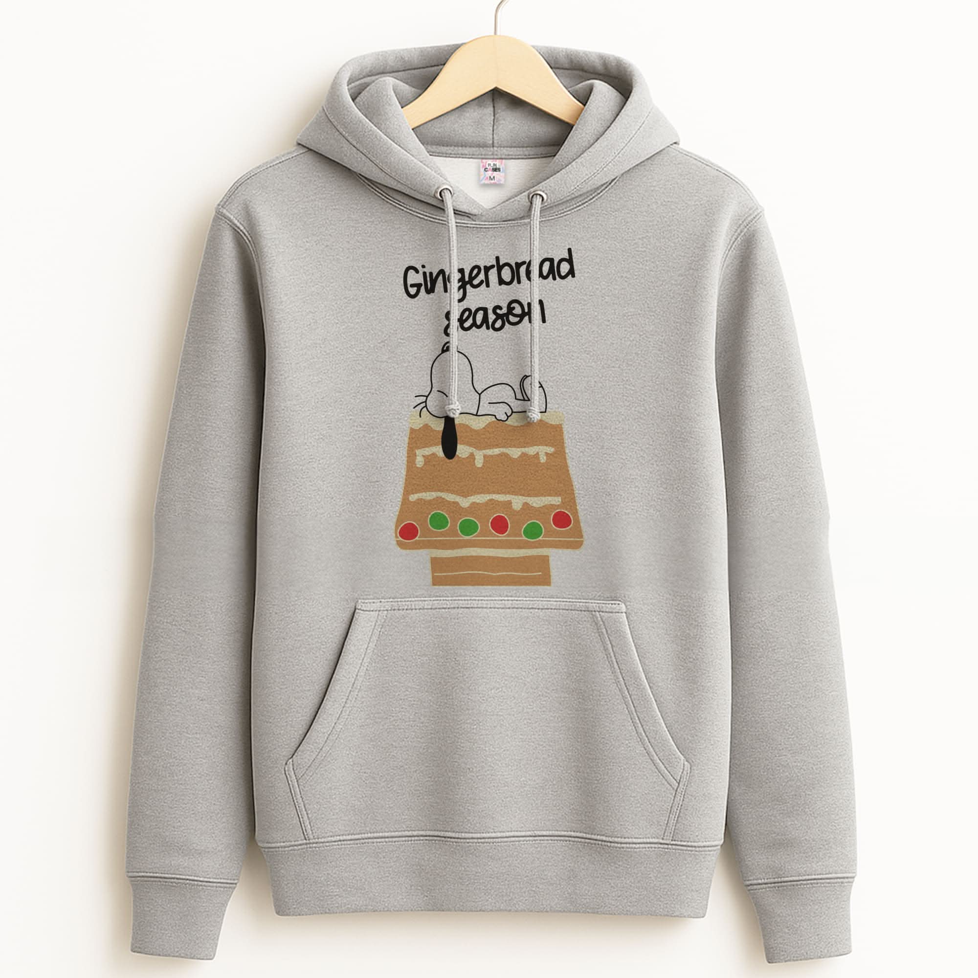 Cartoon Beagle Gingerbread House Unisex Grey Hoodie