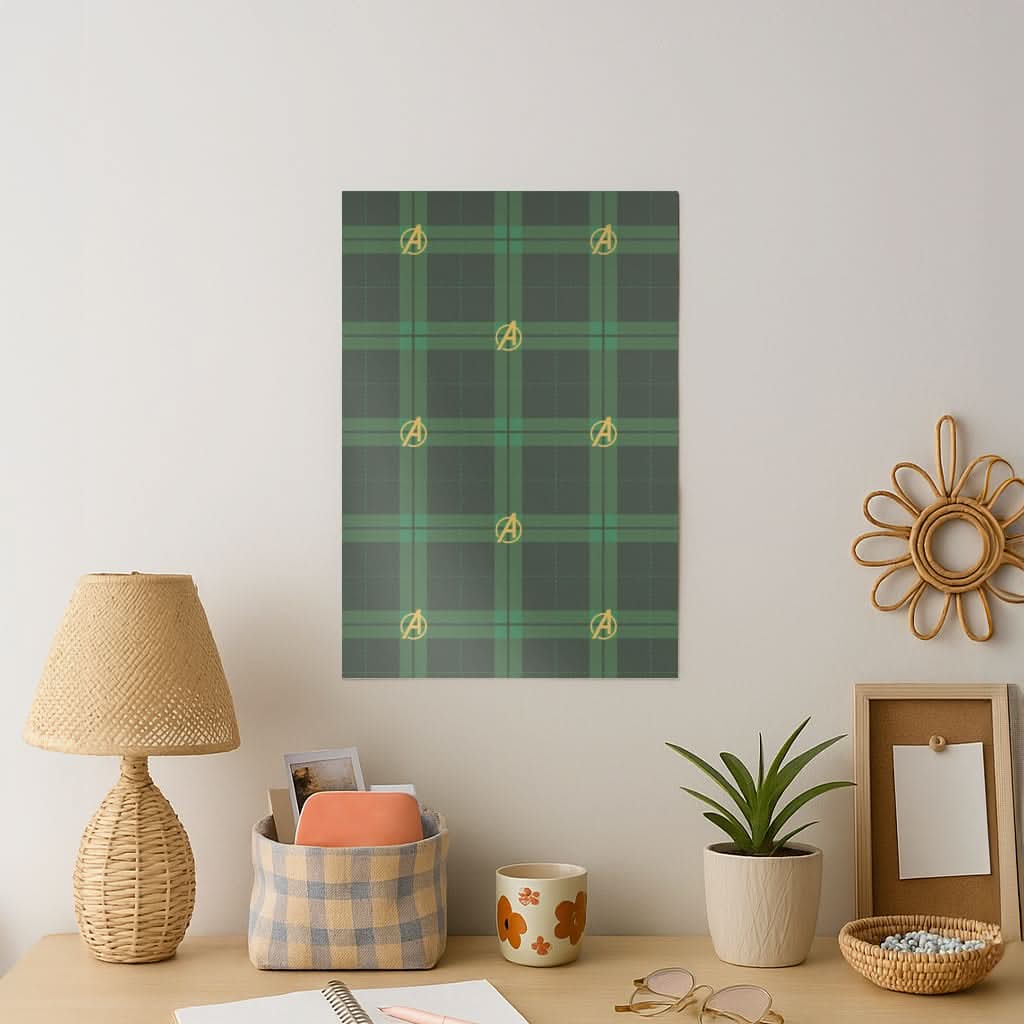 Superhero Team Green Tartan Pattern Art Print