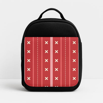 Stripes And Stitches Red Christmas Pattern Insulated Lunch Bag