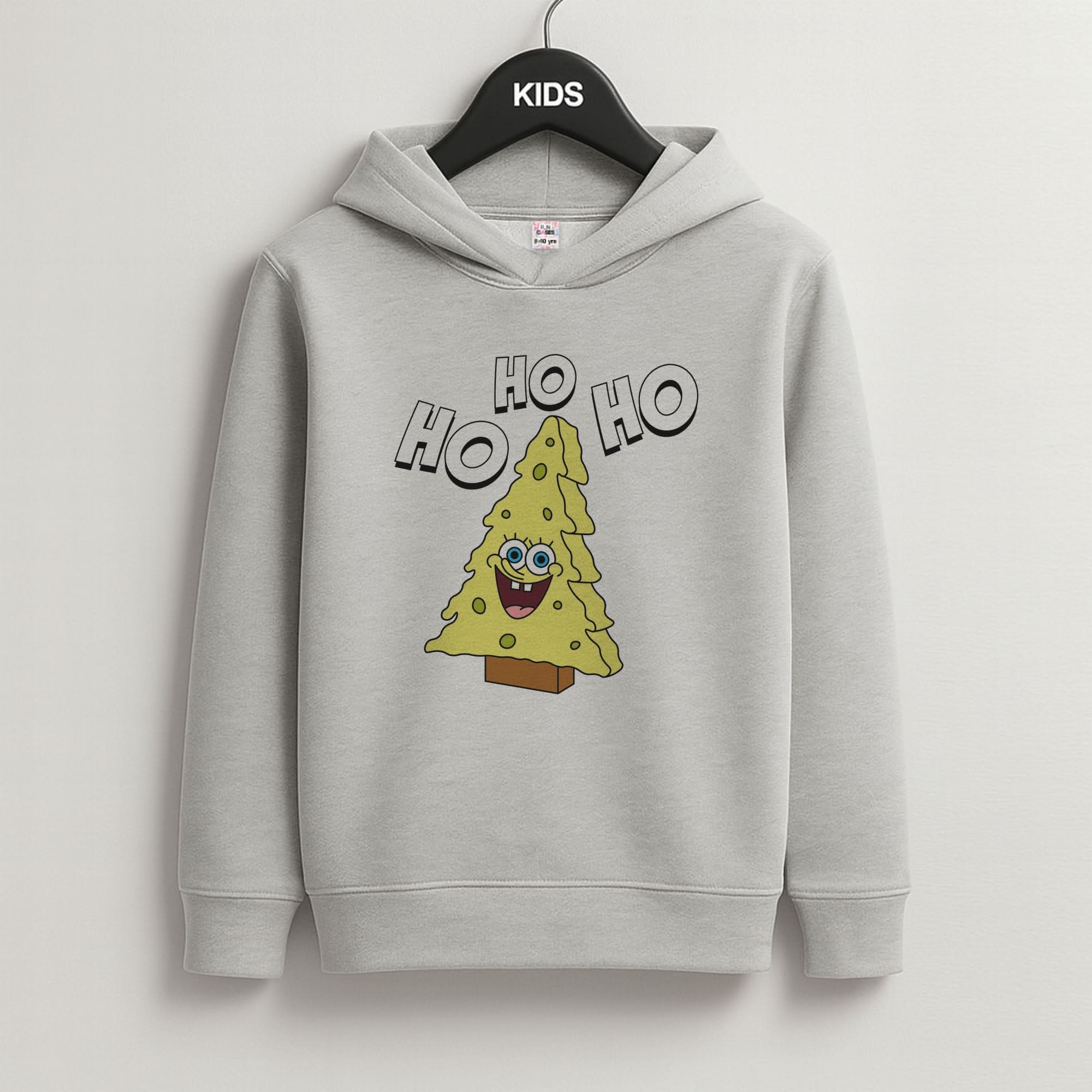 Christmas Tree Cartoon Sponge Grey Kids Hoodie