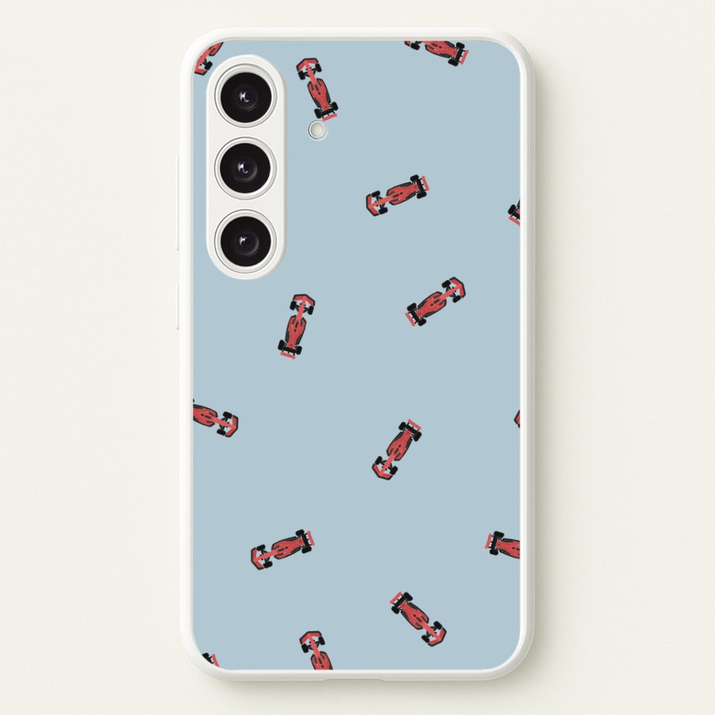 Race Cars Pattern Blue Galaxy S25 Plus Case