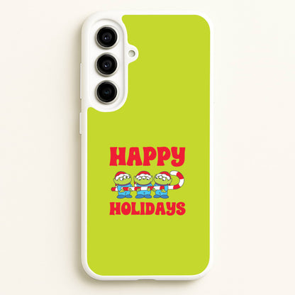 Happy Holidays Cute Green Aliens Galaxy A56 Case