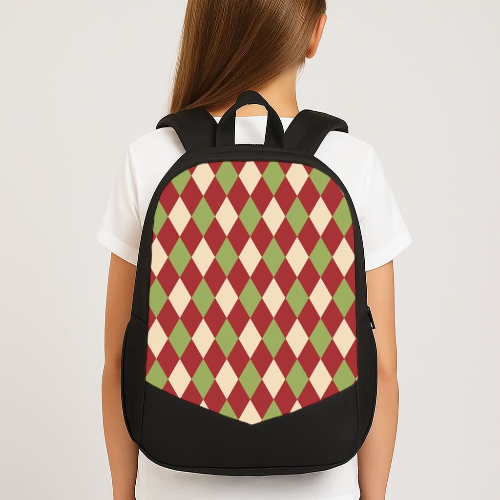 Red And Green Argyle Christmas Pattern School Bag