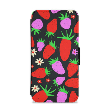 Abstract Strawberries Pattern Flip / Wallet Phone Case