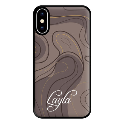Brown Marble Waves Personalised Name iPhone XS Max Case