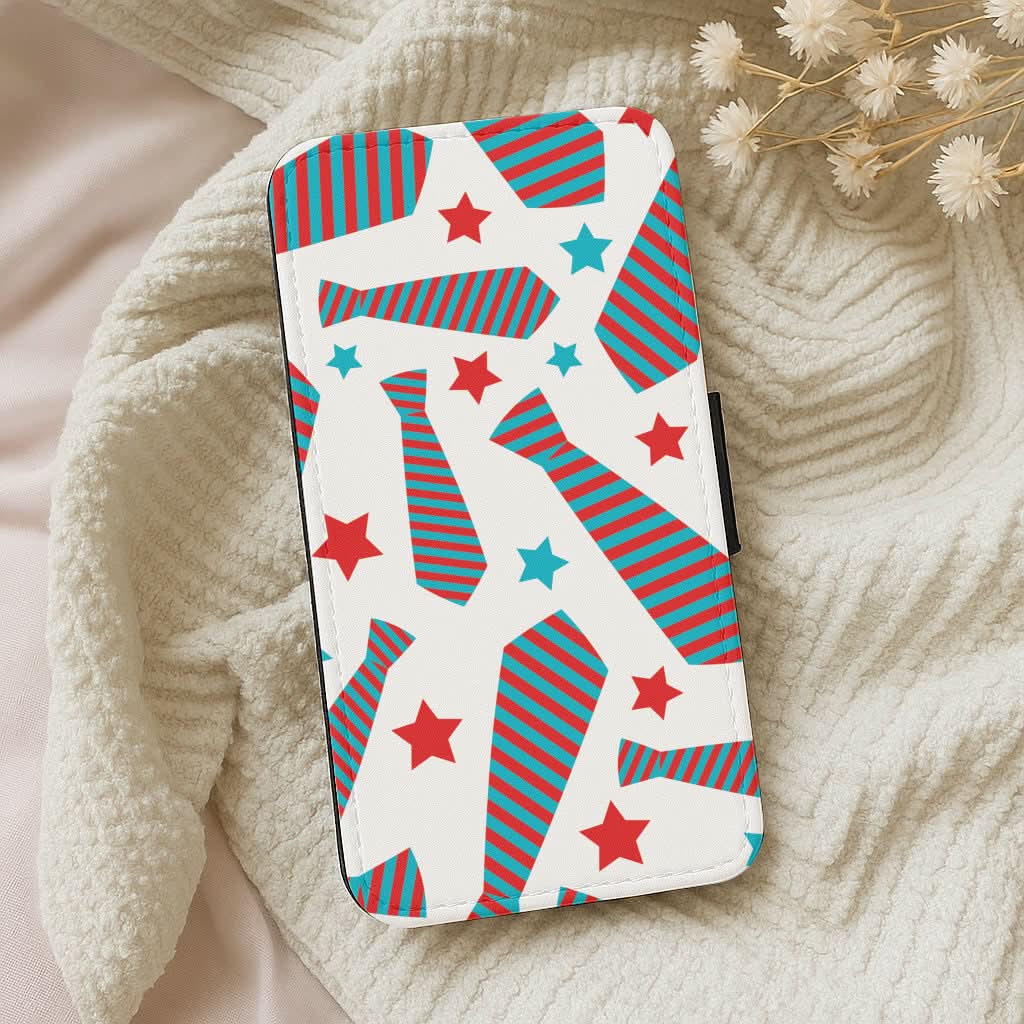 Tie And Stars Pattern Leather Phone Case