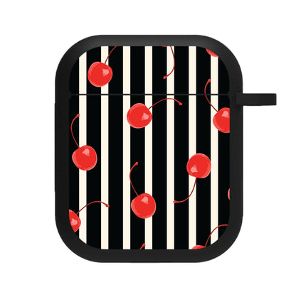 Black And White Stripes With Cherries AirPods Case