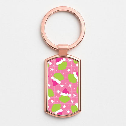 Pink Green Creature Xmas Pattern Rose Gold Keyring