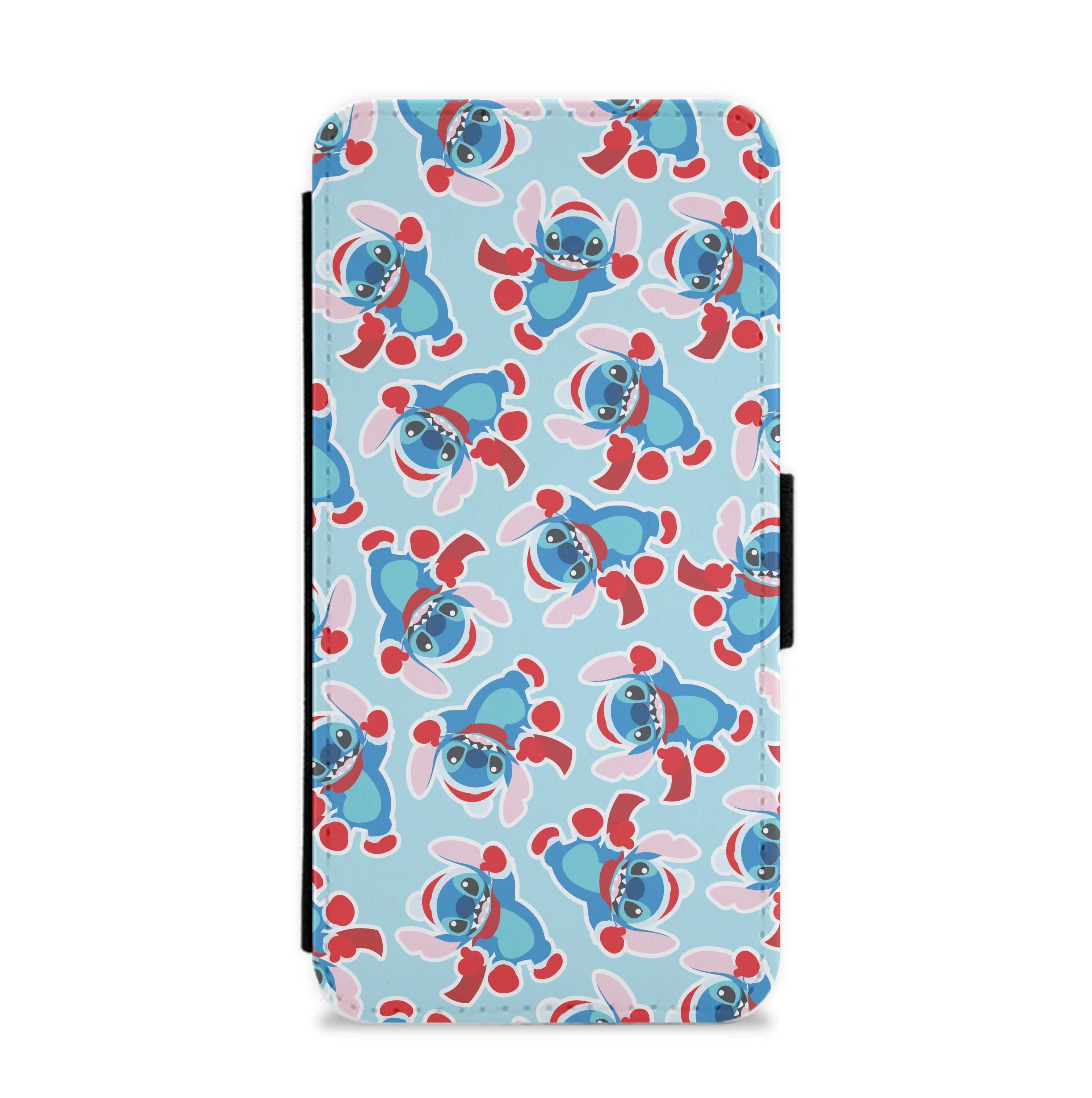 Blue Alien Christmas Pattern Flip / Wallet Phone Case