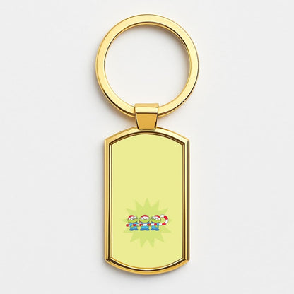 Cute Green Aliens Candycane Gold Keyring