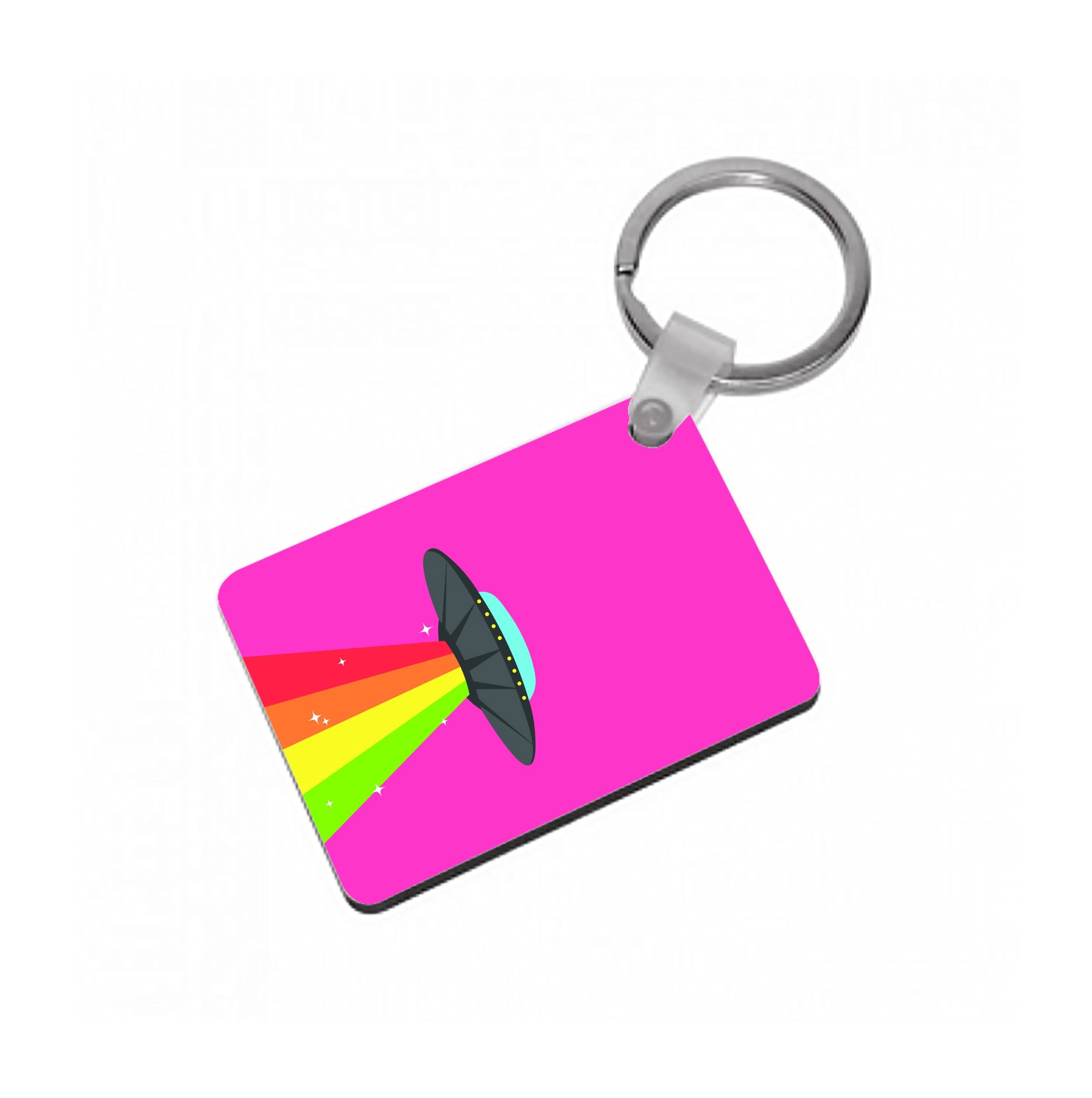 Rainbow Alien Spaceship Keyring