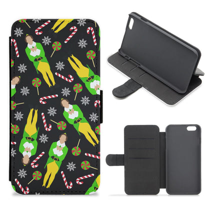 Elf Candy Cane Pattern Flip / Wallet Phone Case