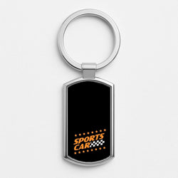 Sports Car Silver Metal Keyring